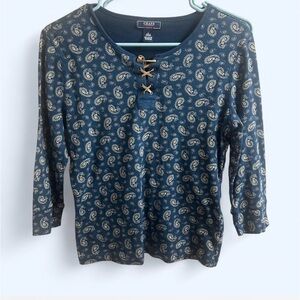 Chaps Navy Paisley Long Sleeve Top
